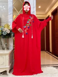 New Saudi Women Abayas Muslim Ramadan Prayer Clothing With Hooded Jalaba Solid Casual Batwing Sleeve Arab Oriental Eid Robe