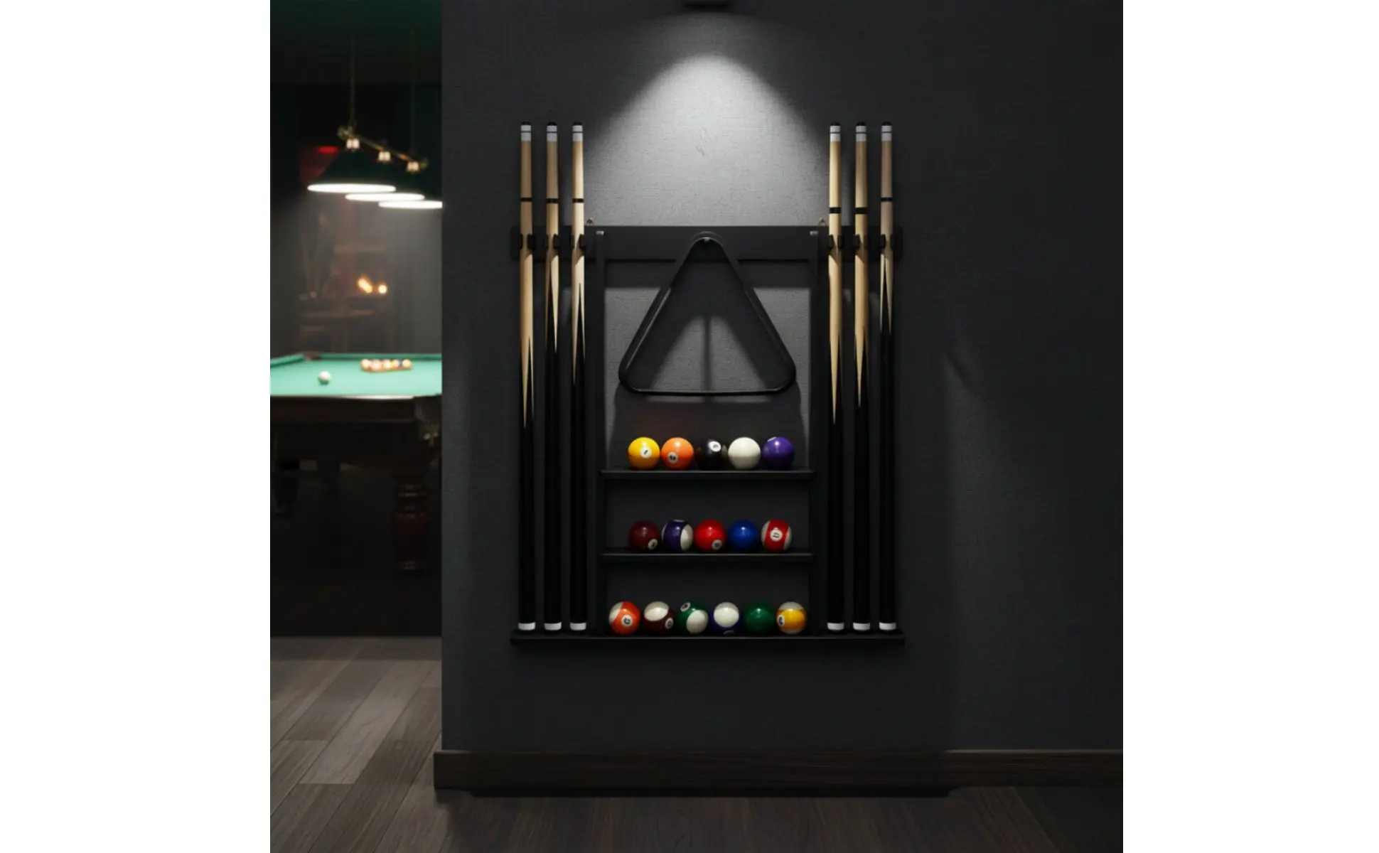 Billiard Cue Rack Black Finish Billiard Cue Stand Game Furniture Easy to Install Sports Storage Scratch Protection for Club Room