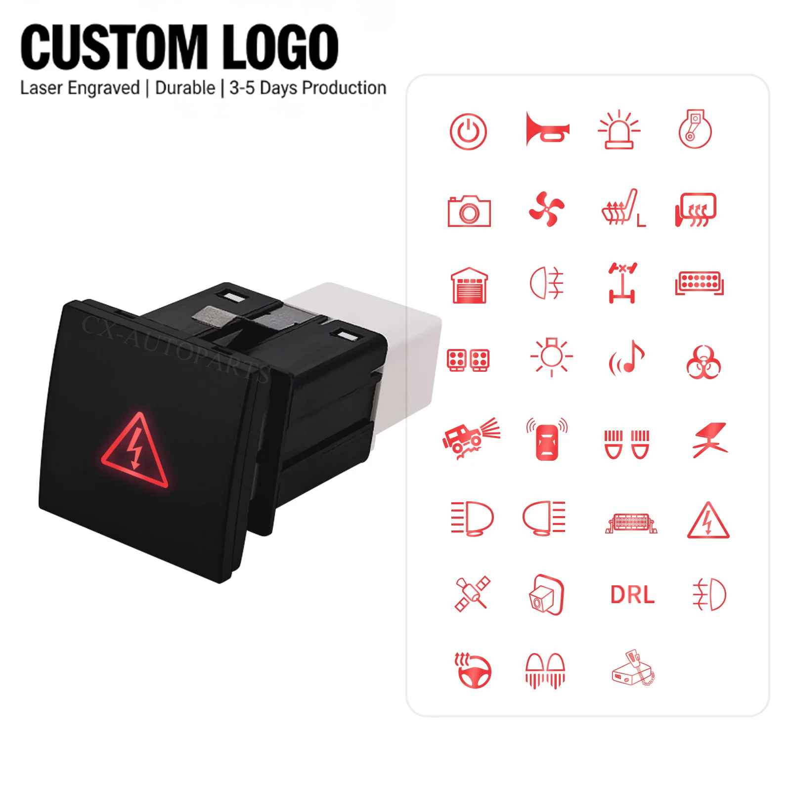 Customizable 12V Red LED Car Push Switch 24x24mm ON-OFF Light Button OEM Style For VW Golf 6 MK5 Jetta 5 Caddy Scirocco