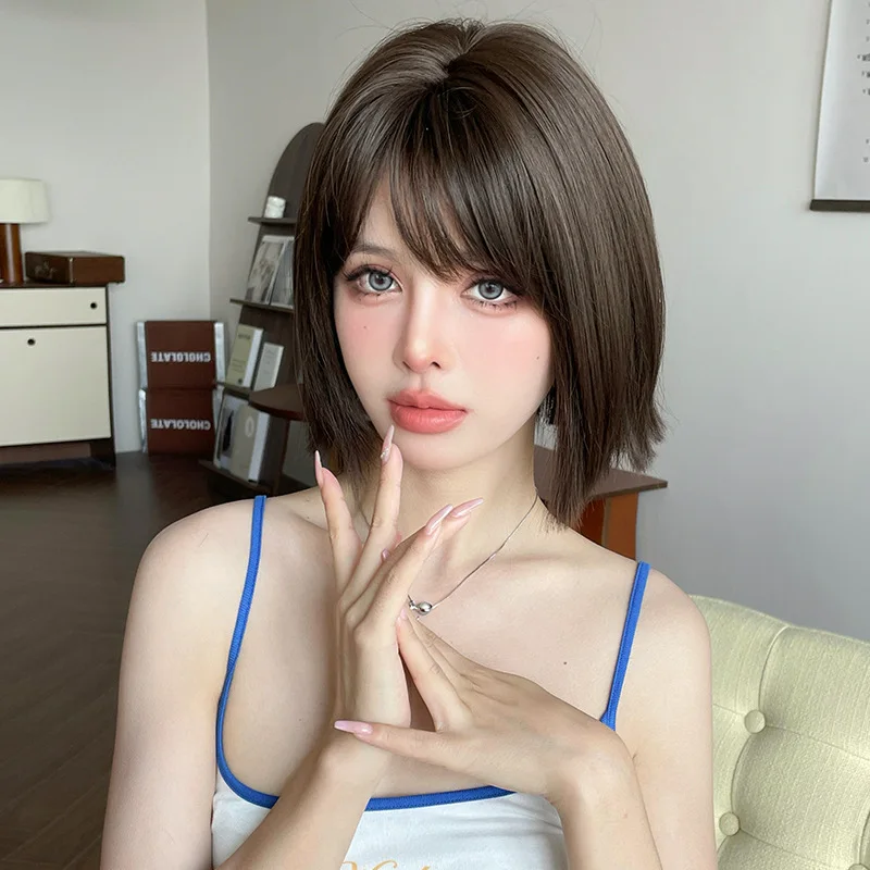 

Winter New Synthetic Wig for Women - Short Straight Hair, Cute and Playful Full Head Short Wig Women, Comfortable Full Head Cap