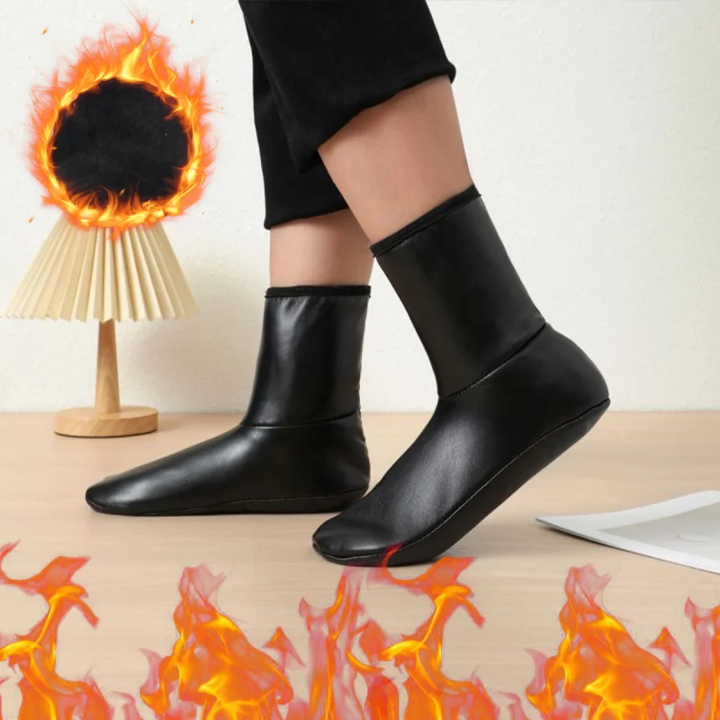 3 أزواج من الجوارب الجلدية غير القابلة للانزلاق، جوارب كاجوال من الجلد المقاوم للماء والمرن للبيئات الباردة