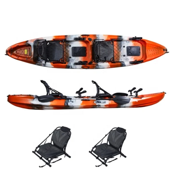 

2024 Double Person 2 Adult 1 Kid Three Seating 13.12 FT(HD) Fishing Kayak Sit On Top Plastic Boat With Accessory