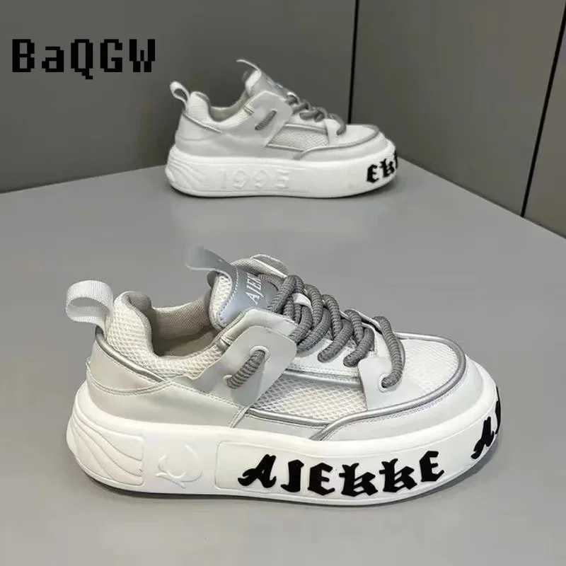 Kolorowe blokowe grube trampki męskie osłona dolna buty deskorolkowe moda na co dzień skórzana siatka oddychające buty do biegania na zwiększonej