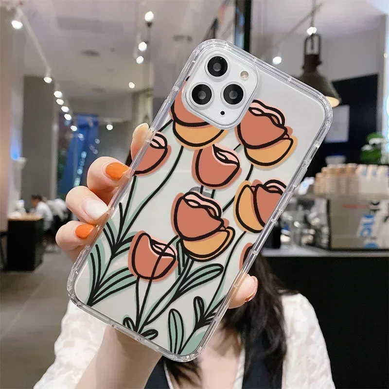Luxury Flower Case for iPhone 14 11 13 12 Pro Max  XR 6 7 8 Plus X 13 Mini 14promax 13promax Silicon Funda Clear Cover image 5