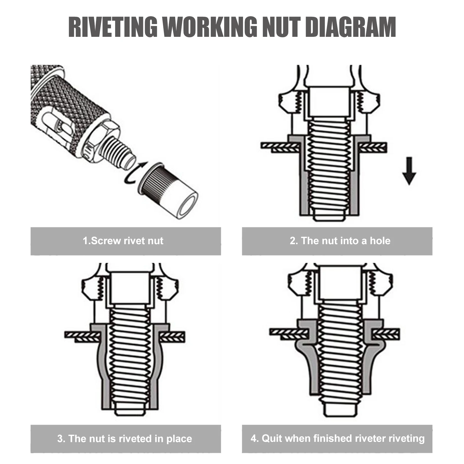 Rivet Nut Accessories Insert Flat Threaded Suite Replacement Rivets Carbon Steel Nuts Kit Mandrel Black Tool