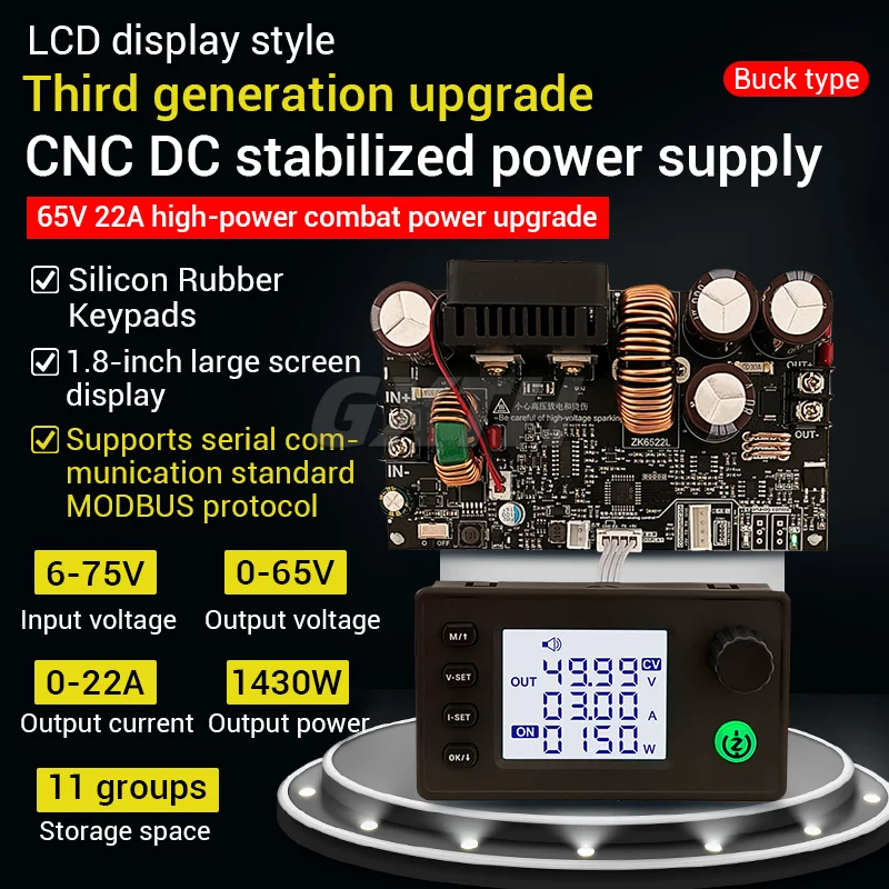 1430W 22A CNC Step-down Adjustable Regulated Power Supply 6-75V To 0-65V Constant Voltage And Constant Current Module