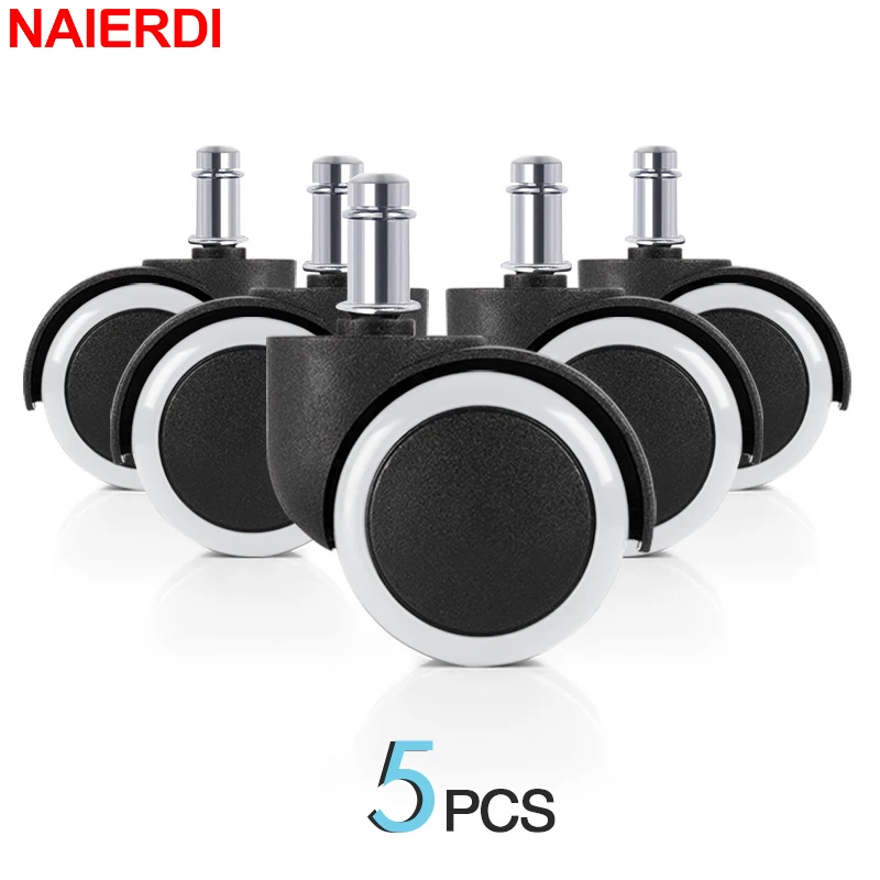 NAIERDI 5PCS 2 Inch Office Chair Caster Wheels Universal Silent Swivel Rollers 360° Rotate Heavy Duty Rubber Furniture Wheel