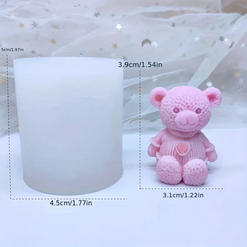 1 piece, three-dimensional Teddy rose bear yarn ball, cylindrical silicone mold, aromatherapy candle decorative accessory mold