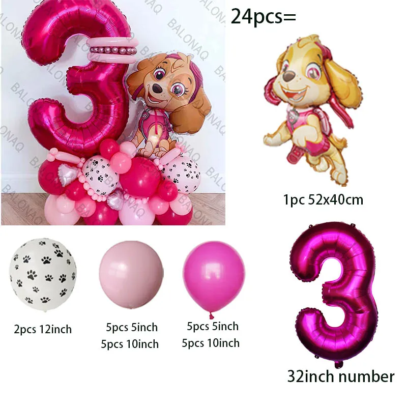 24pcs Paw Patrol Balloon Birthday Party Decorations Skye Latex Aluminum Foil Balloons Girl Party Baby Shower Supplies