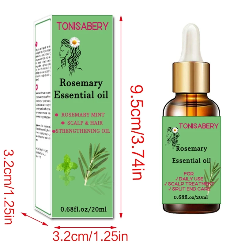 น้ำมันโรสแมรี่ Essential สำหรับการเจริญเติบโตของเส้นผม, ฟื้นฟูการสูญเสียเส้นผม, เสริมสร้างเส้นผม, บำรุงหนังศีรษะ, ปรับปรุงการไหลเวียน