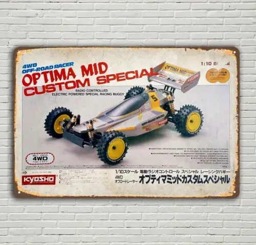Vintage Rc Car Metal Sign Poster - Kyosho Optima Mid Buggy 20x30cm  -aluminum