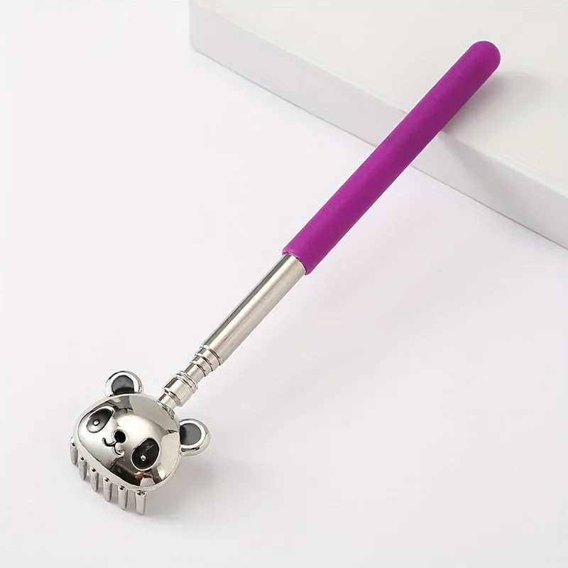 أداة خدش خلفية معدنية قابلة للتعديل مع مقبض مريح بتصميم الباندا، يخفف حكة الجلد، مقبض طويل للمناطق التي يصعب الوصول إليها