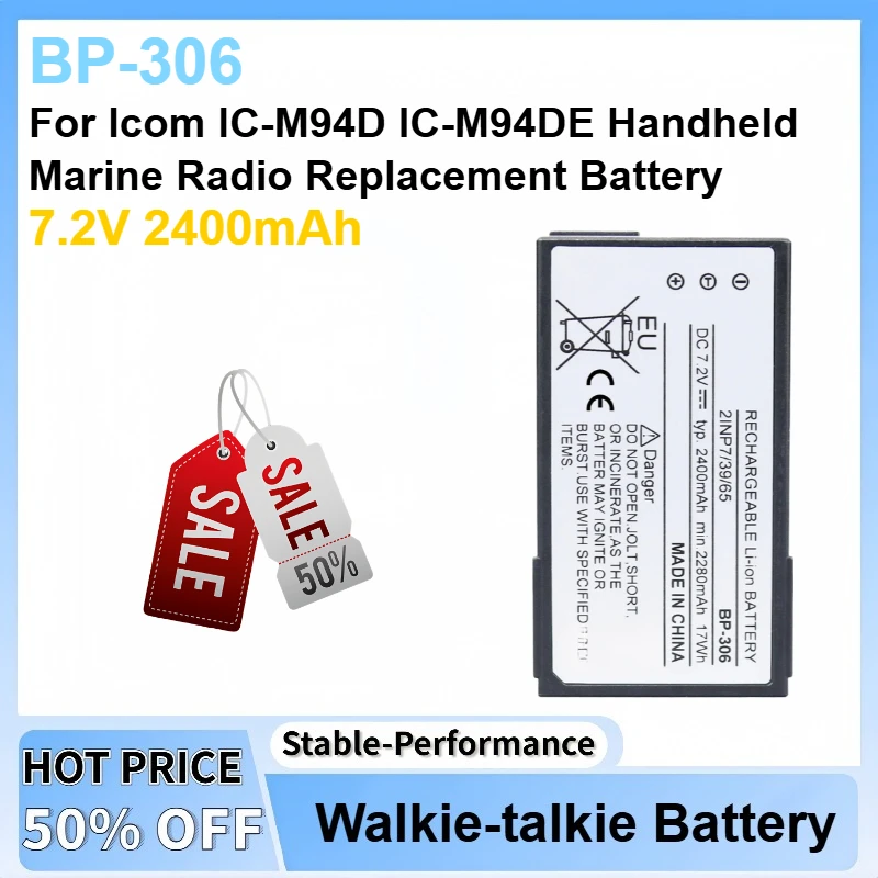 

7.2V 2400mAh BP-306 Li-ion Battery Replacement Battery For Icom IC-M94D IC-M94DE Handheld Marine Radio Replacement Battery