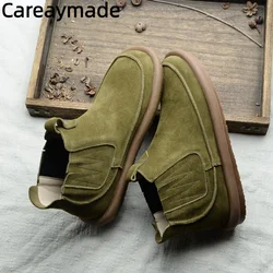 Careaymade-stivali singoli da donna in vera pelle stivali corti in pelle bovina retrò autunno testa tonda scarpe oversize stivali caldi casual