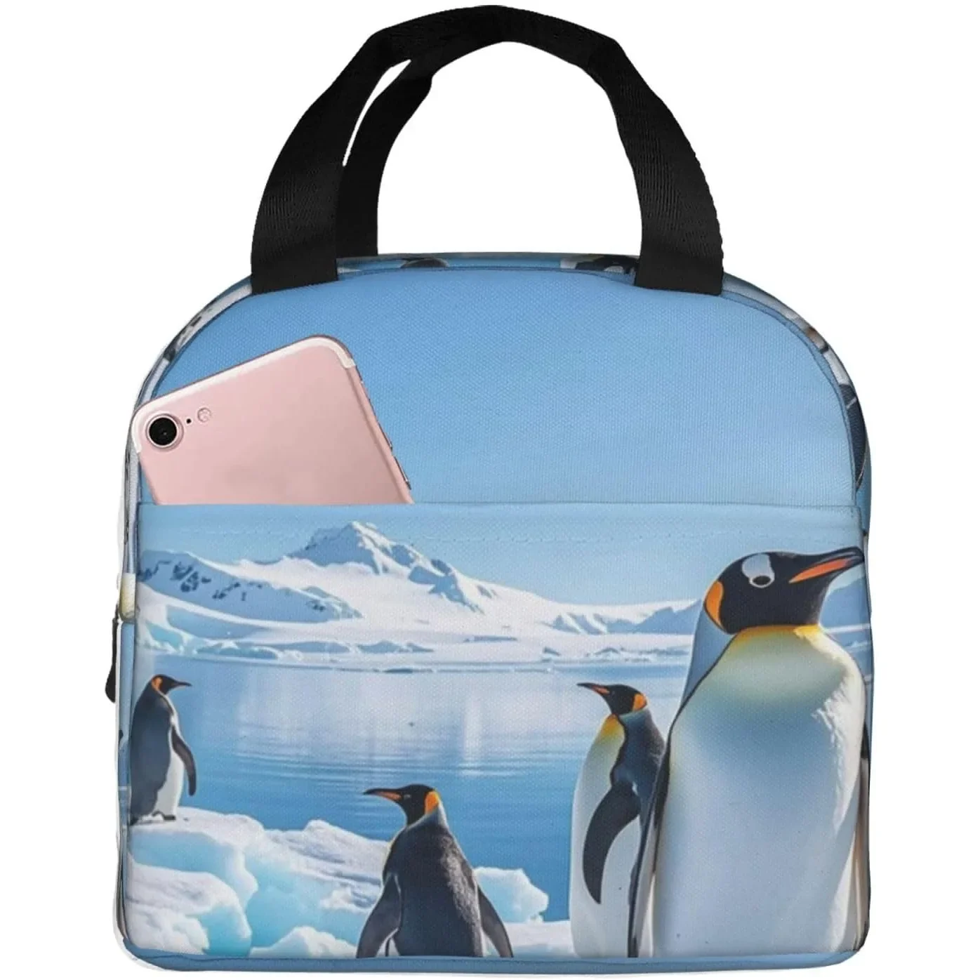 Penguin Antarctica Ice Lunch Bag Insulated Reusable Lunch Box For Women Men Portable Leakproof Lunch Tote Bag Cooler Food