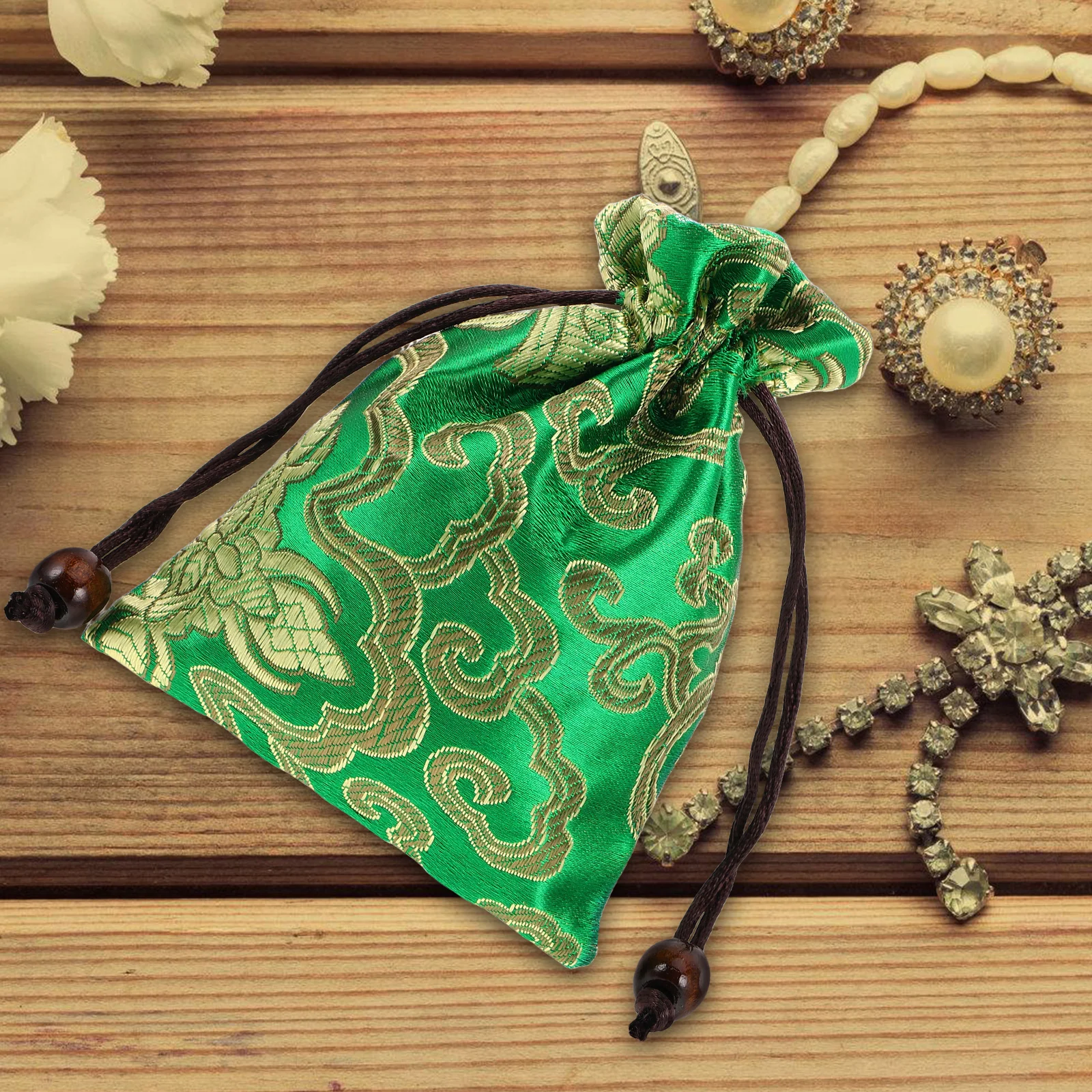

Singing Bowl Storage Bag Silk Pouch Jewelry Case Chinese Coin Purse Embroidery Bag Drawstring Sachet Multifunctional Accessories