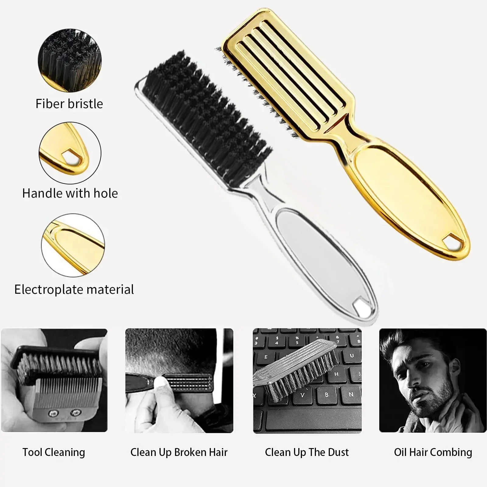 4/5PCS Gold Silver Barber Hairdresser Tool Set With Water Spray Men Oil Head Comb Hair Clipper Comb Neck Duster Brush Fade Brush