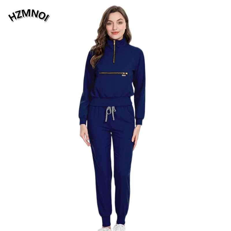 Casual jogging Long sleeved surgical gown men's and women's Polo collar split suit hospital high elastic nurse hand wash suit