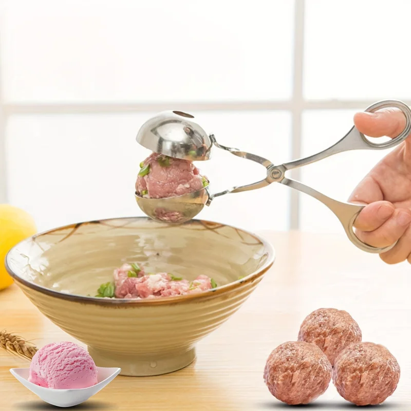 1Stainless steel meatball maker，With anti-slip handle，Non-stick meat ball tongs，Meatball spoon，Ball，Cake stick，Meatballs，Ice ton