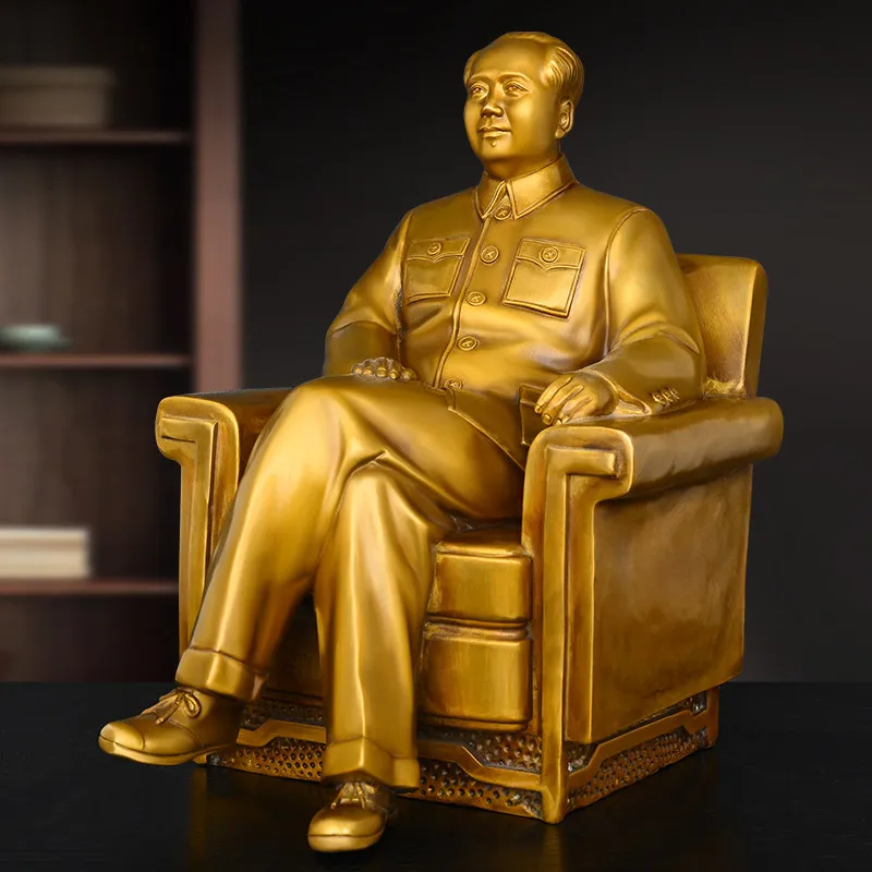 Bronze Statue Decoration, Brass Leader Sitting on The Sofa Sculpture Statue Housewarming Shop Opening Gift