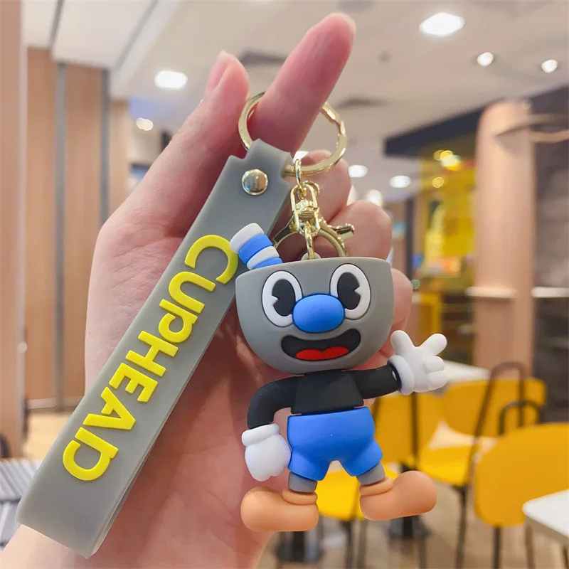 Creative New 3 Styles Mugman Model PVC Dolls Anime Key Chain Cuphead Cartoon Doll Car Key Accessories Toys Gifts wholesale