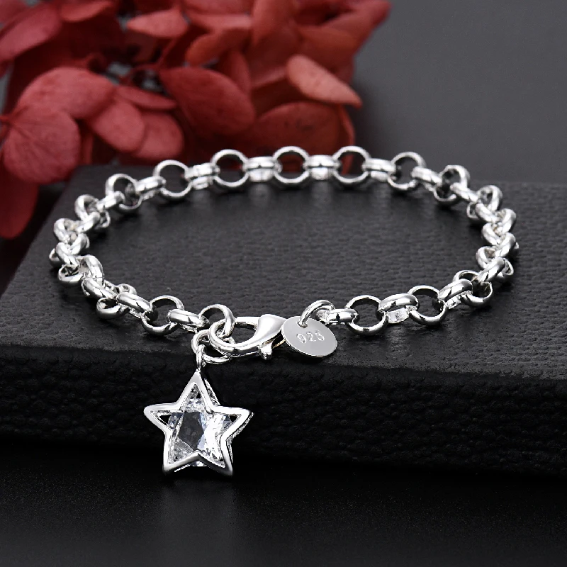 

925 Sterling Silver original Shining Crystal Star Bracelets for women Noble Fashion party wedding Jewelry Valentine's Day Gifts