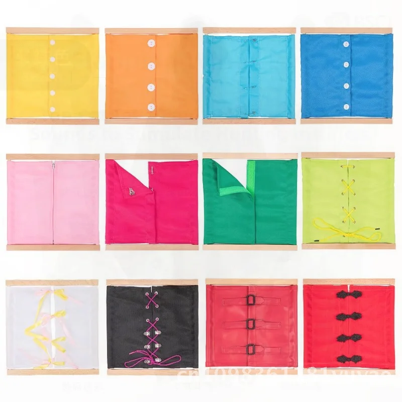 ของเล่นมอนเตสซอรี่สำหรับเด็กอายุ 0-3 ปี ของเล่นเสริมพัฒนาการเรียนรู้ชีวิตประจำวัน ชุดโครงไม้ฝึกผูกเชือกรองเท้า ติดกระดุม ซิป - ทำจากไม้