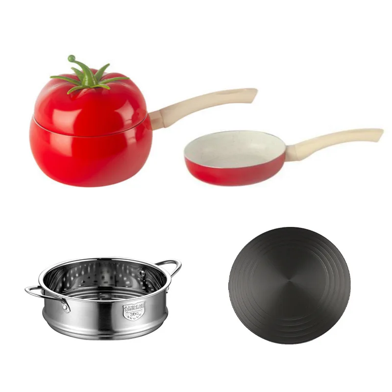 

Tomato Shaped Soup Pot Frying Pan Cooking Stew Pot Non-stick Cookware Set Aluminum Kitchen Cookware Pan with Steamer