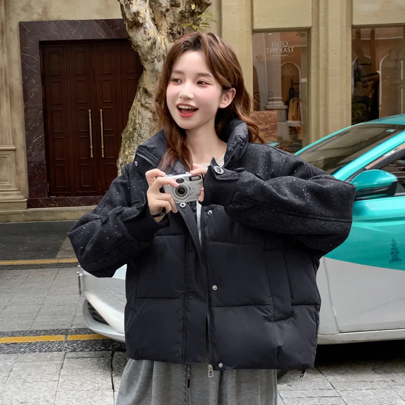 Short Coats Parkas Women Stand Collar Zipper Jackets Sequins Thick Warm Y2k Streetwear Elegant Jacket Work Autumn Winter 2025