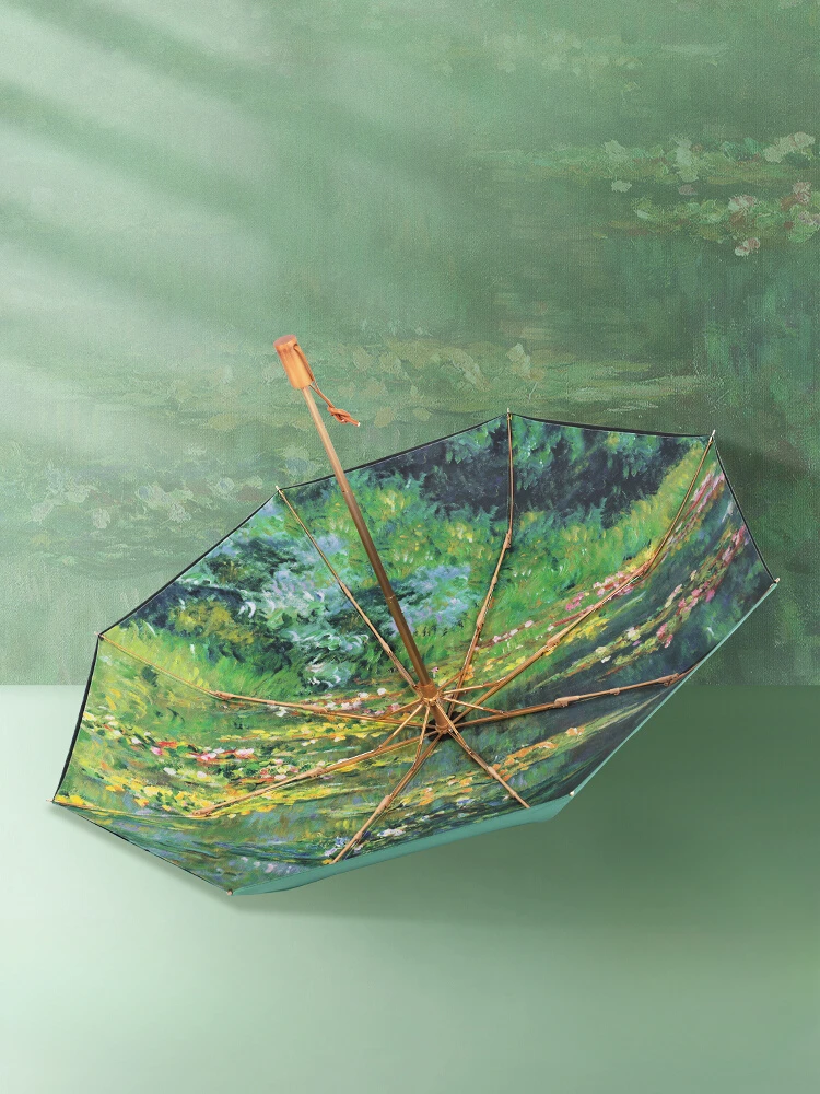 Double-sided Monet Oil Painting Double-layered Sun Protection Portable Tri-fold Unisex Umbrella Parasol Home Supplies Gift