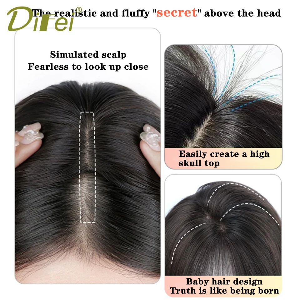 Synthetic Reissue Block Replacement Wig Eight Shaped Bangs Forehead Hair Patch Clip In  Invisible Top Hairpieces Cover White Hai