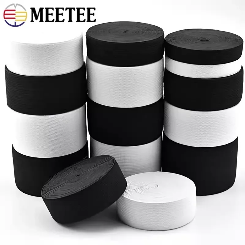 

10/20M Meetee 20-50mm Black White Elastic Band Trousers Rubber Bands Skirt Stretch Webbing Tape Clothes Lingerie SewingAccessory