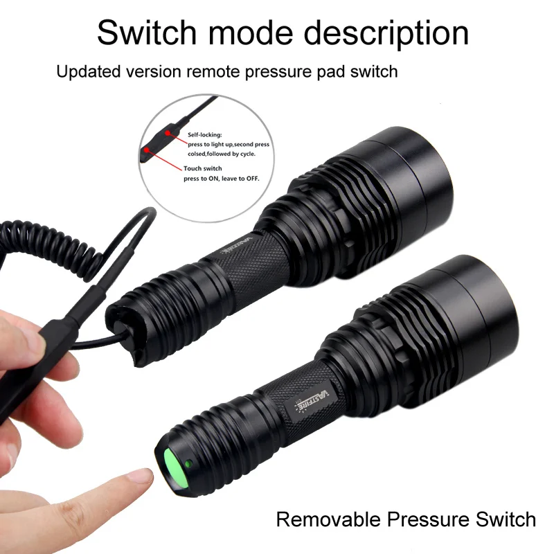 XRE Red Green White Predator Light LED Tactical Flashlight Zoom Focus Adjustable Torch for Hunting and Fishing Coyote Hog