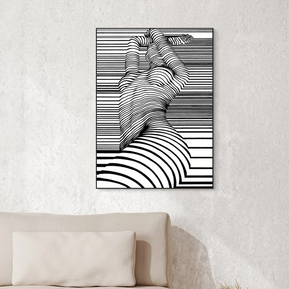 فن جداري تجريدي حديث ، صورة امرأة عارية بالأبيض والأسود ، ملصق مطبوع على قماش عالي الدقة ، غرفة المعيشة المنزلية ، ديكور الرواق #3