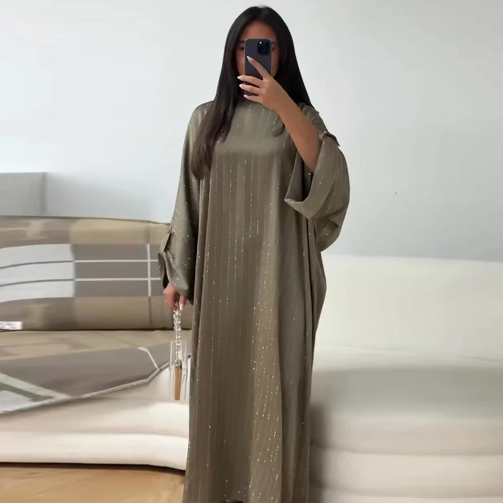 Ramadan Eid Satin Batwing Abaya Dubai Luxury Elegante Muslim Kaftan Dress Abayas For Women Kebaya Robe Femme Musulmane Vestidos