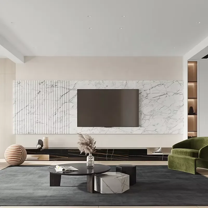 Tv Wall Units Modern Other Living Room Furniture Designs Natural White Black Marble Tv Unit for Living Room