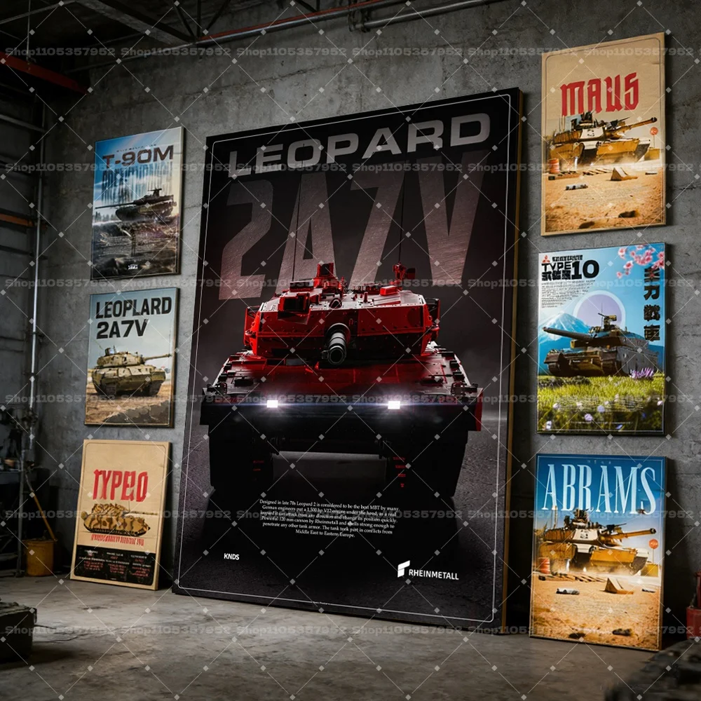 Leopard 2A7V T90M Abrams Type10 Maus Tiger Panzer Leinwand-Wandkunst Militärfahrzeug-Poster Dekoration für Gamer-Schlafzimmer Männerhöhle Geschenke