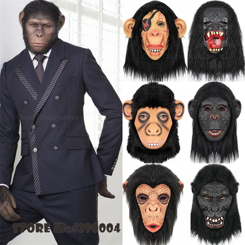 Halloween Realistic Chimpanzee Costume Mask Rise of The Planet of The Apes Costume Prop Full Face Funny Fluffy Latex Mask