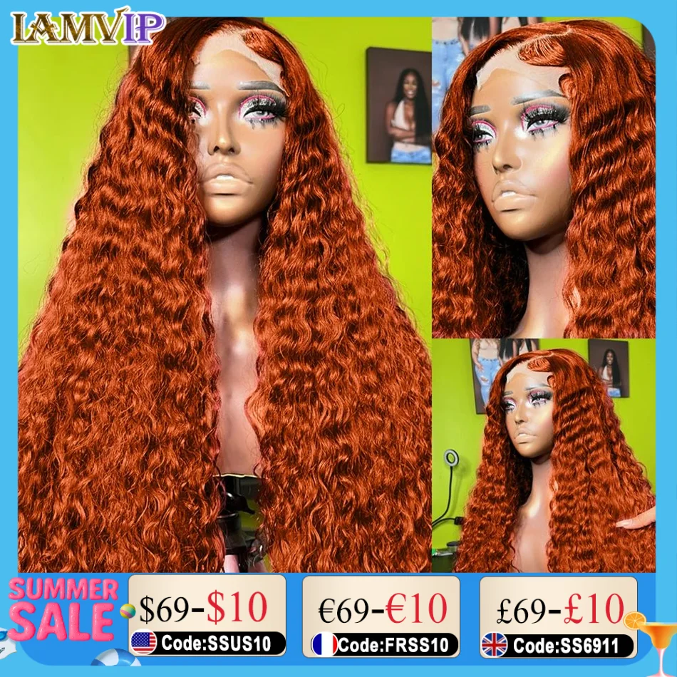 

30 32 Inches Ginger Orange Deep Wave 13x6 13x4 Hd Lace Frontal Wig Human Hair Curly 350 Colored 13x4 Lace Front Wigs For Women