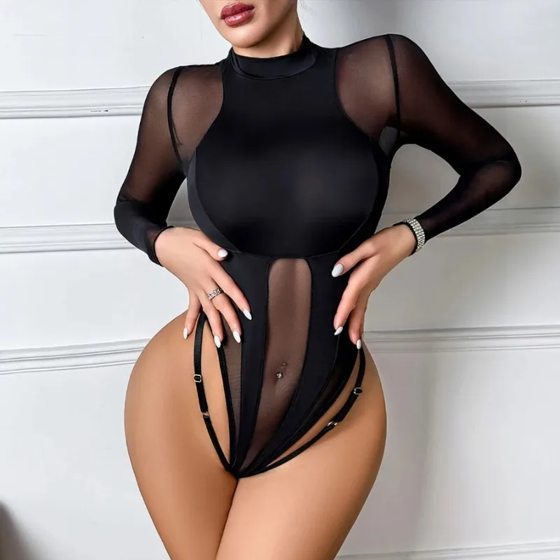 

Porno Bodysuit Sexy Lingerie Sets Sensual Long Sleeve Tank Mesh One-piece Erotic Babydoll See Through Exotic Costumes for Women