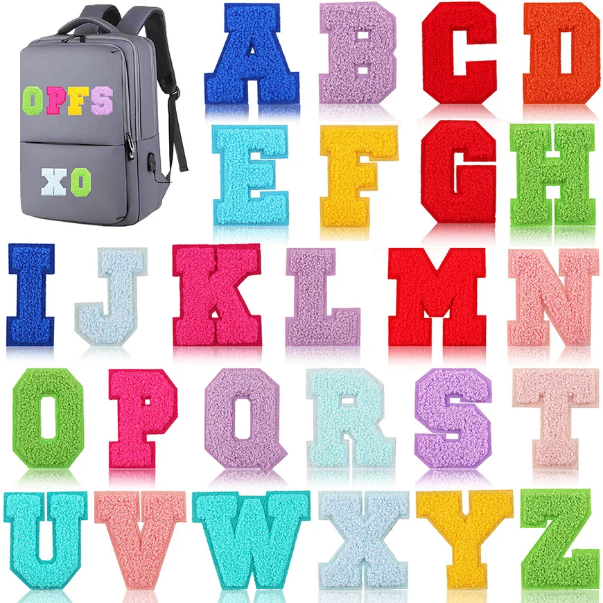 Parche de dibujos animados pegatinas de tela hierro en 1 Juego de A-Z 7cm toalla bordado parches de letras apliques insignia para bolsa de ropa niños