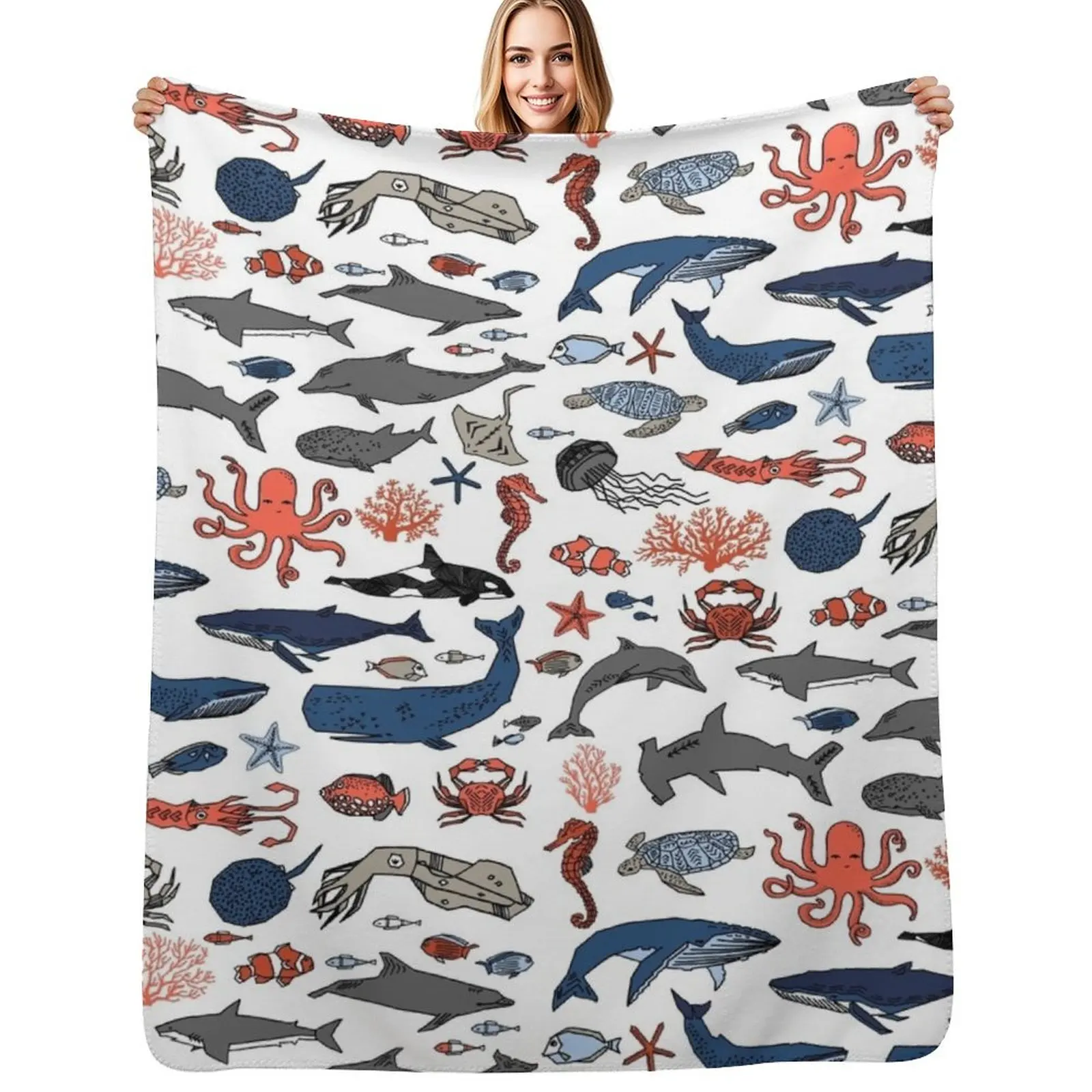 Ocean Animals by Andrea Lauren Throw Blanket Cozy Light Blanket for Travel Camping Picnic