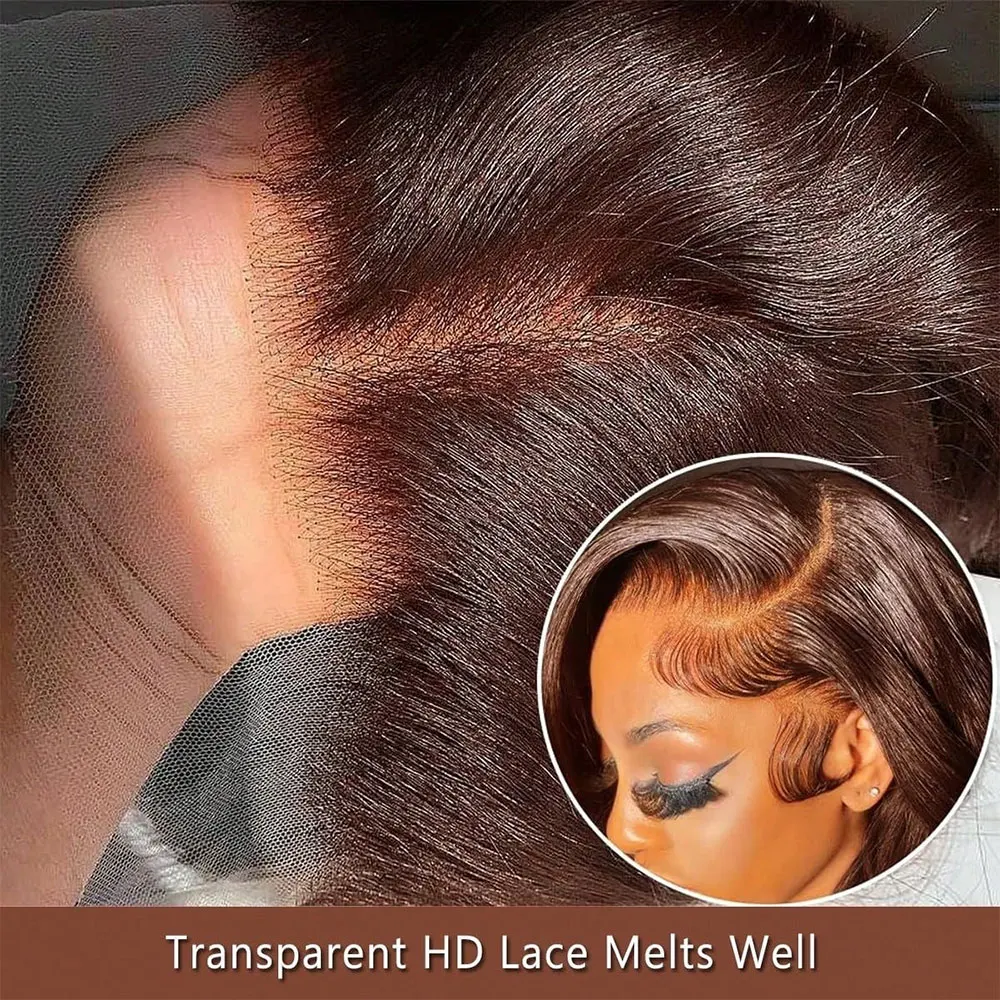 

Шоколадно-коричневый прямой парик 13x4 с HD-кружевом, бразильские цветные парики из натуральных человеческих волос для женщин, предварительно выщипанные, 30-34 дюйма