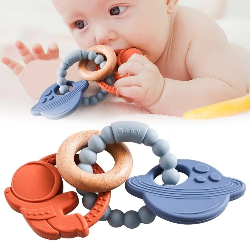 

J15U детский браслет для прорезывания зубов, безопасный силиконовый прорезыватель, игрушка для удобного захвата