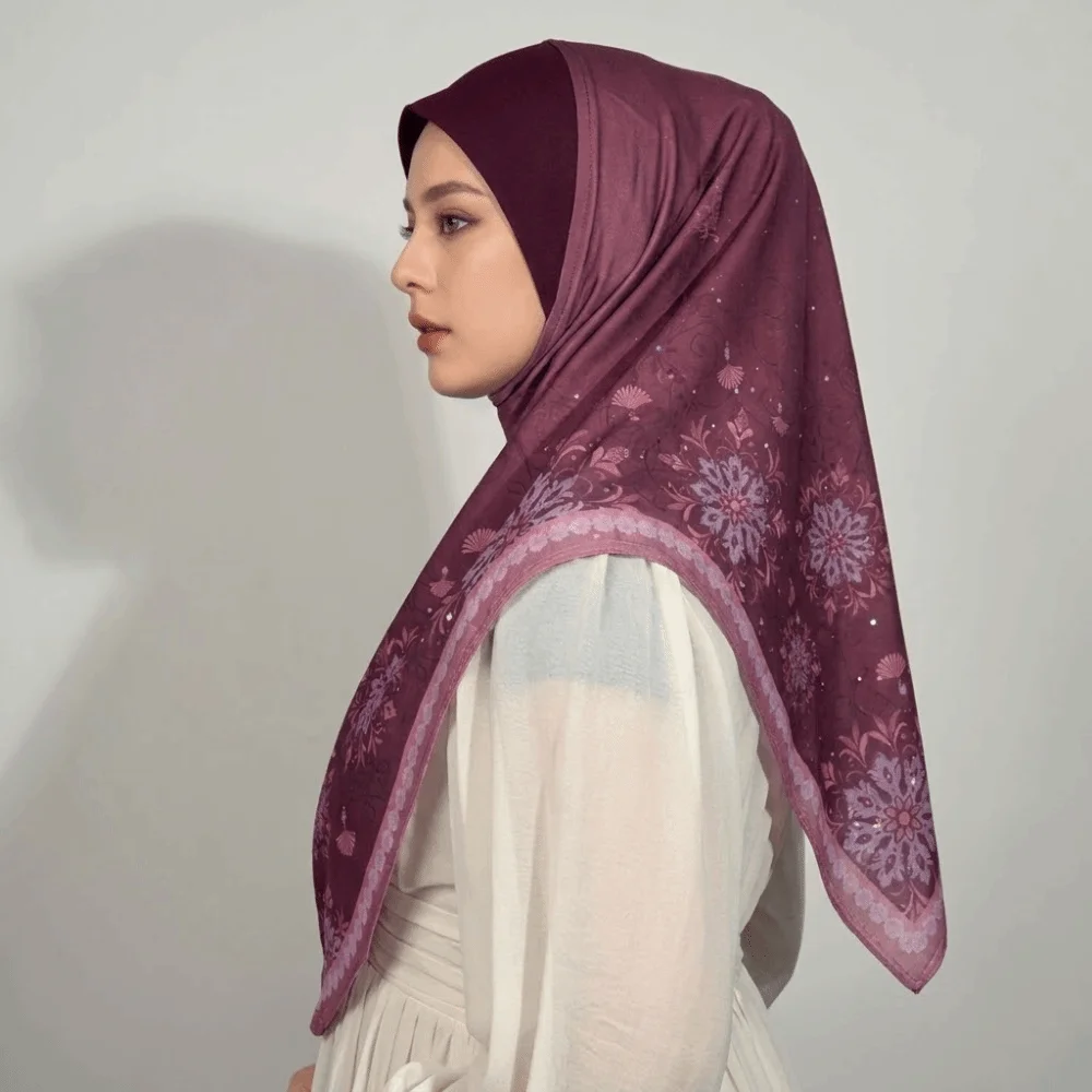 Breathable Eid Al-Fitr Long Floral Turban Cotton Multiple Colors Printed Arab Lady Headscarf Elastic Adjustable Hijab Head Wrap