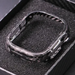 Forged Glossy Carbon Fiber Watch Case For Apple Watch 9 8 7 45mm Ultra 2 49mm Ultra Thin Aramid Fiber Cover