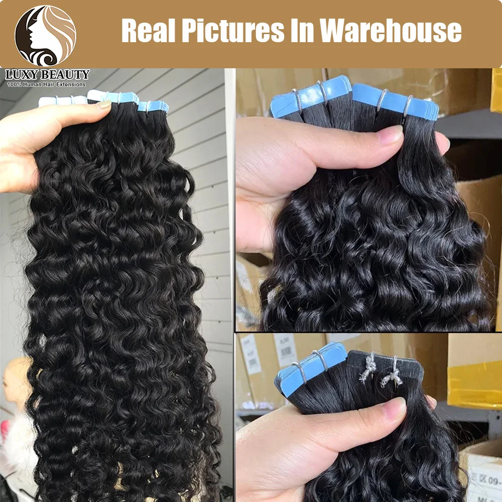 Water Wave Tape In Human Hair Extensions Brazilian Remy Hair Extension Black Skin Weft Invisible Tape Ins Human Hair 20pc/set