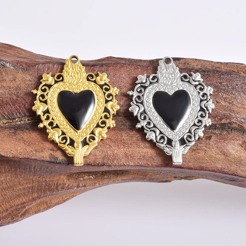 Goth Punk Schwarzer Mond Herz Schwert Edelstahl-Anhänger für Schmuckherstellung Zubehör Augenanhänger Handgemachte Halsketten-Materialien Großhandel – Detail 3
