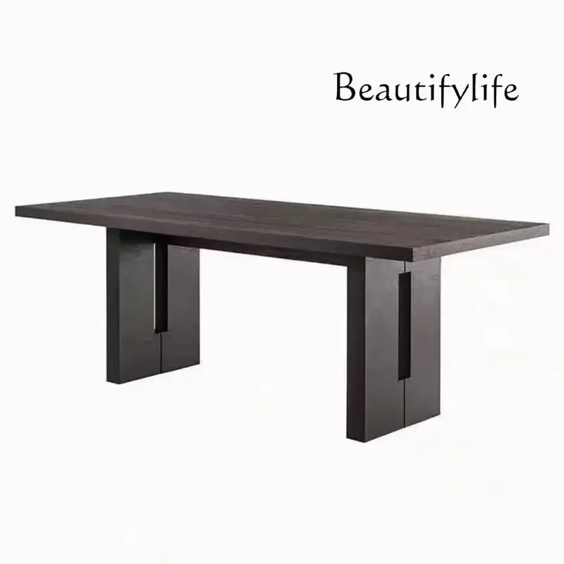 Medieval style dining table designer black retro solid wood dining table wabi-sabi minimalist square desk