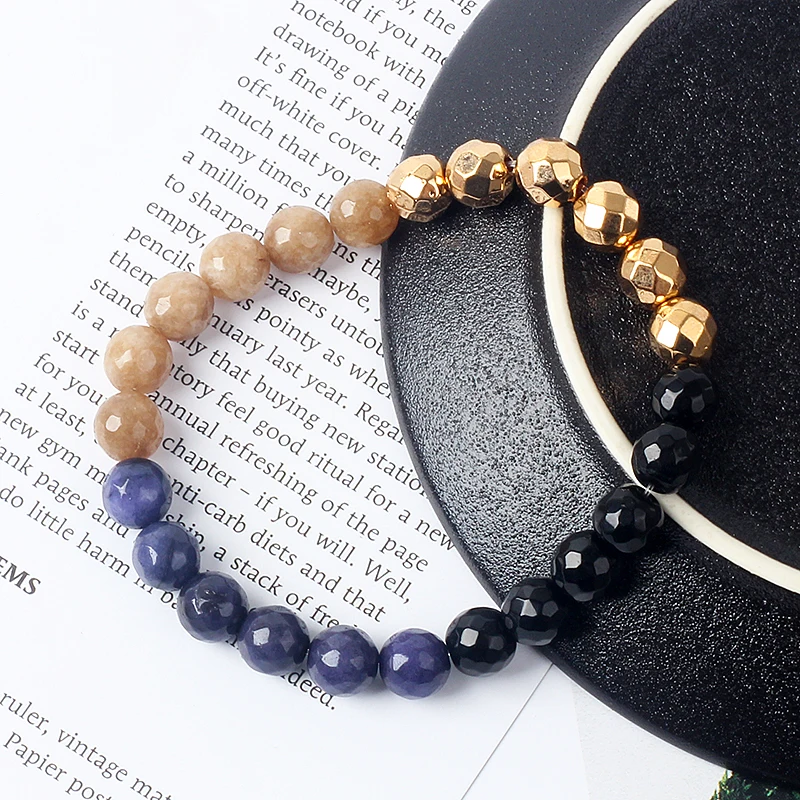 Facted Hematite Obsidian Beaded Bracelets for Women Energy Natural Stone Slimming Bracelets Men Health Care Therapy Jewelry Gift